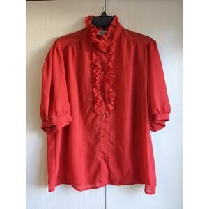 Copy.Cats Women's Orange Ruffle 1/2 Sleeve Crew Neck Polyester Top Size 40